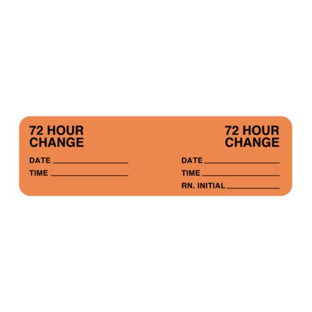 Nevs Hourly IV Tubing Label -I.V.Set 72 Hours Only 7/8"x3" Flr Orange w/Blk NTUBE-1806